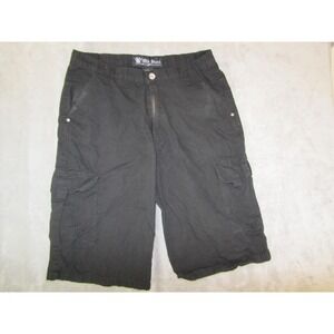 Old Skool Mens Black Cotton Ripstop Cargo Shorts Size 34 Multi Pocket Utility